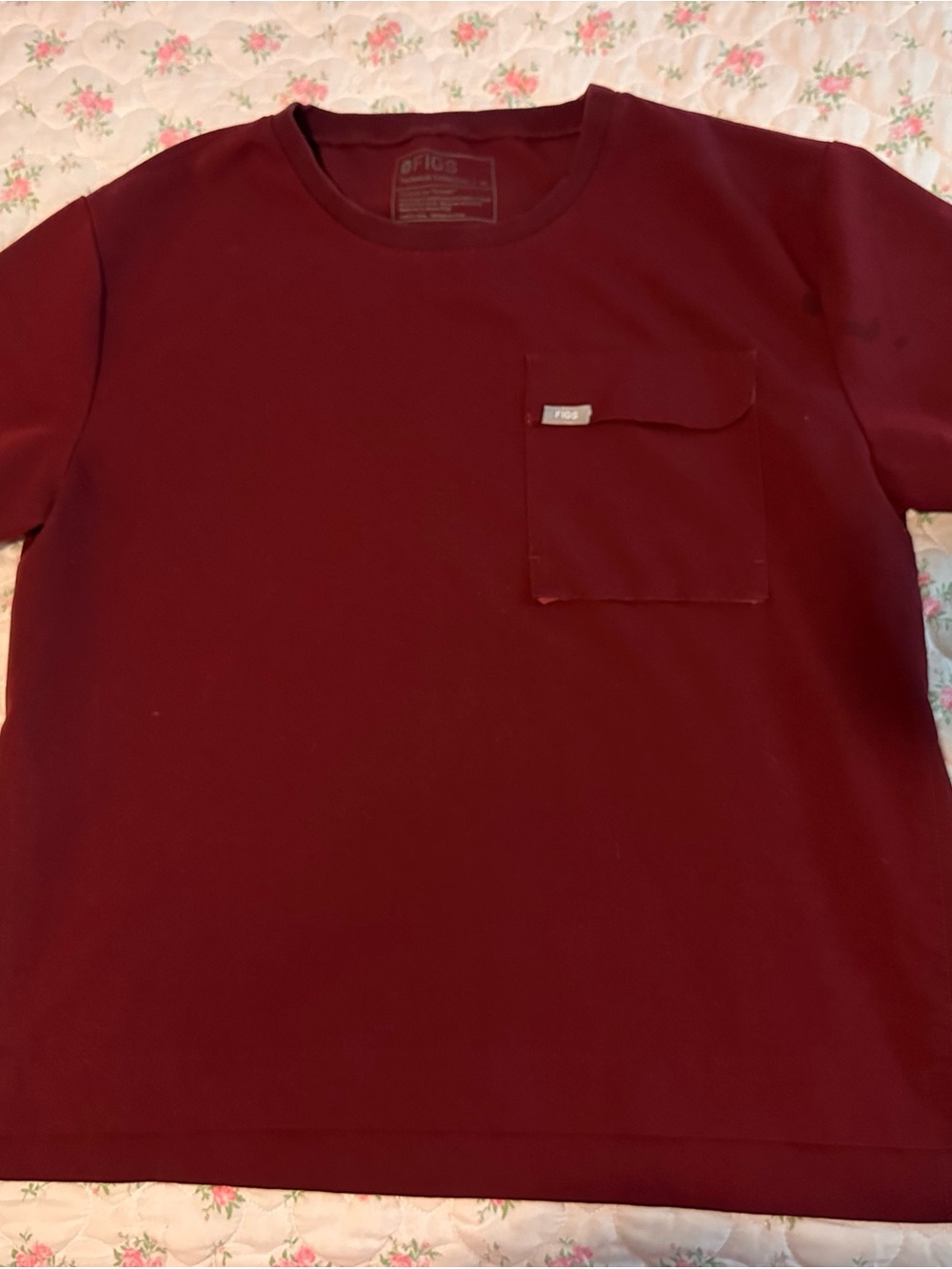 FIGS Pocket Crew Neck Shirt - Deep Burgundy